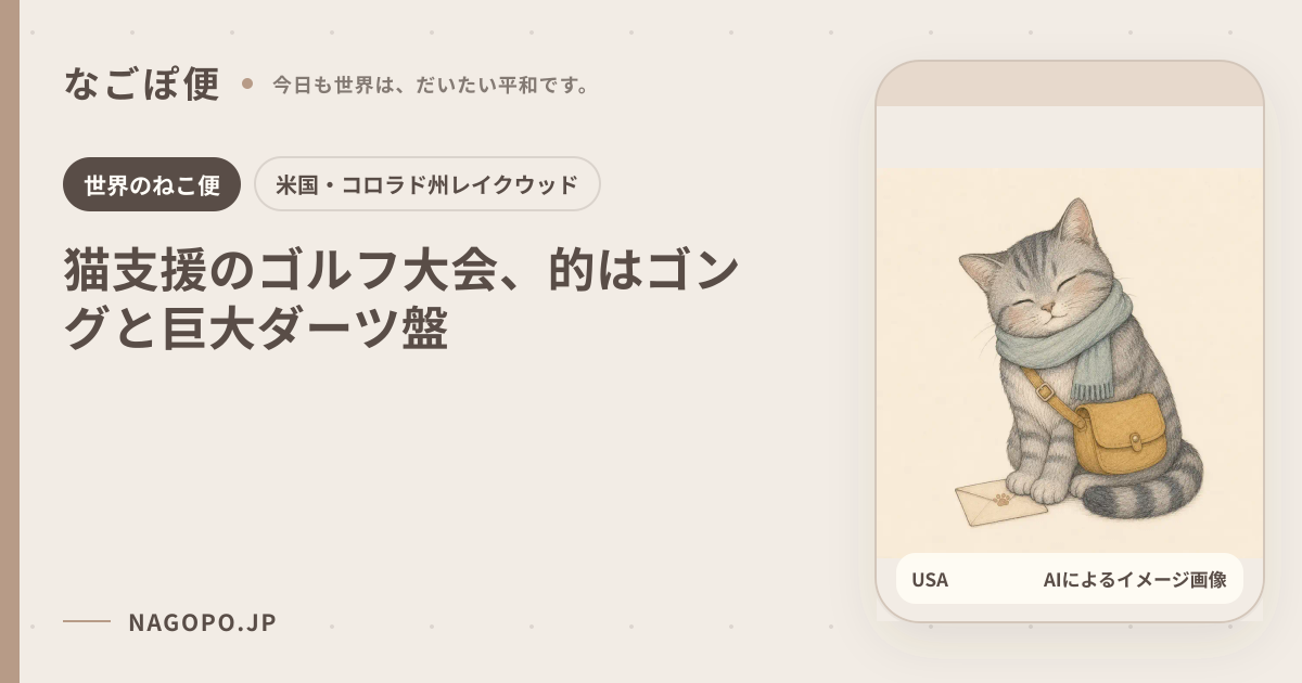 猫支援のゴルフ大会、的はゴングと巨大ダーツ盤のAIによるイメージ画像
