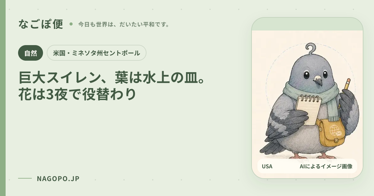 巨大スイレン、葉は水上の皿。花は3夜で役替わりのAIによるイメージ画像