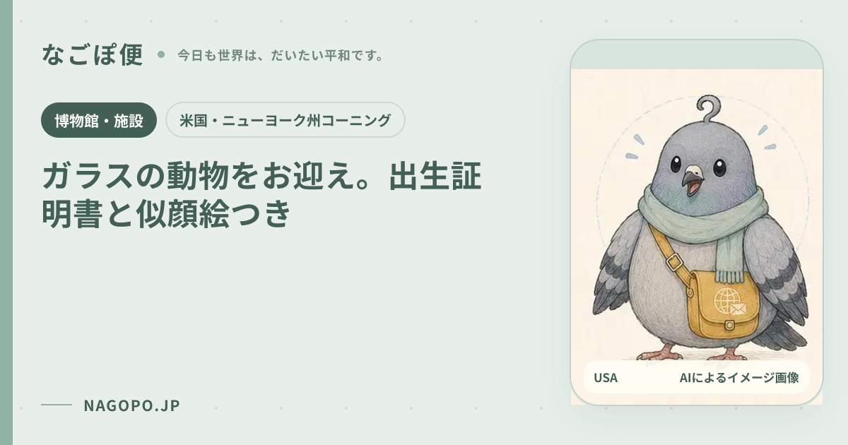 ガラスの動物をお迎え。出生証明書と似顔絵つきのAIによるイメージ画像