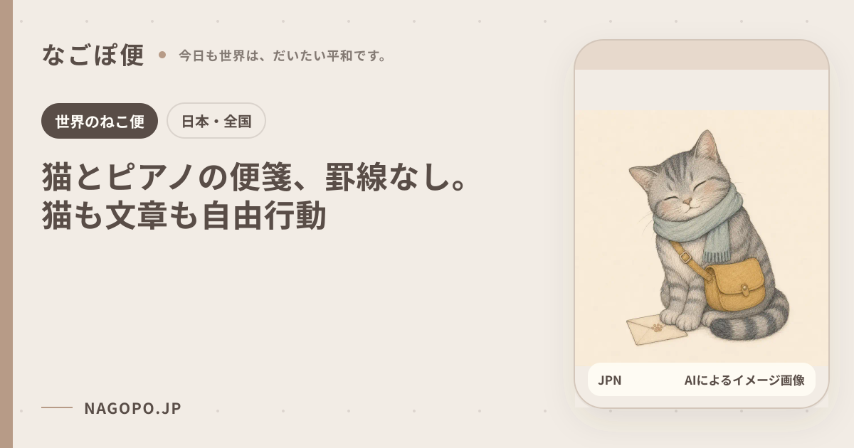 猫とピアノの便箋、罫線なし。猫も文章も自由行動のAIによるイメージ画像