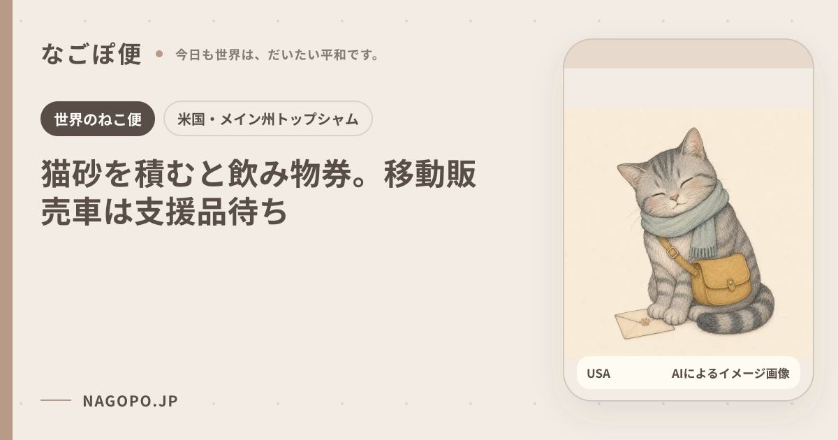 猫砂を積むと飲み物券。移動販売車は支援品待ちのAIによるイメージ画像