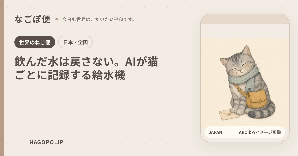 飲んだ水は戻さない。AIが猫ごとに記録する給水機のAIによるイメージ画像