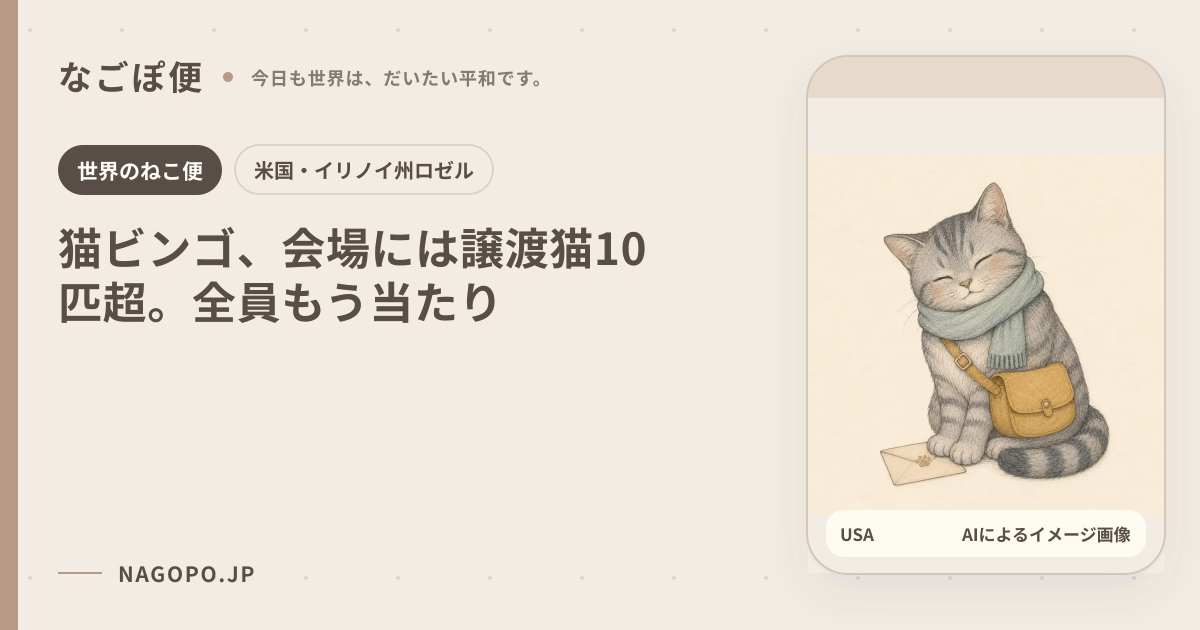 猫ビンゴ、会場には譲渡猫10匹超。全員もう当たりのAIによるイメージ画像