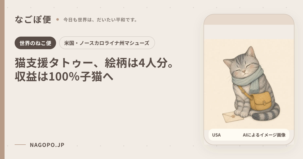 猫支援タトゥー、絵柄は4人分。収益は100%子猫へのAIによるイメージ画像